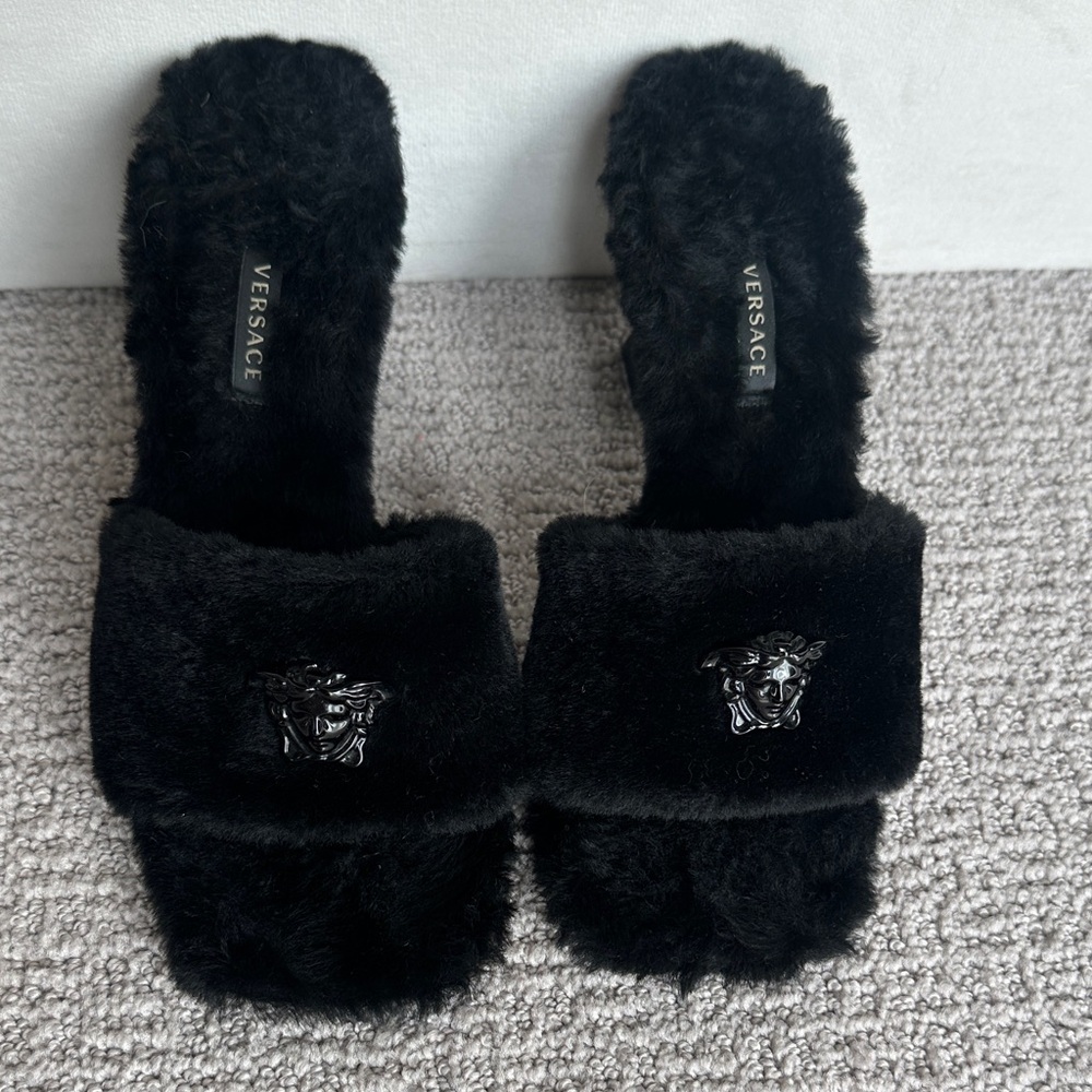 Versace Plush Black Women's Slippers